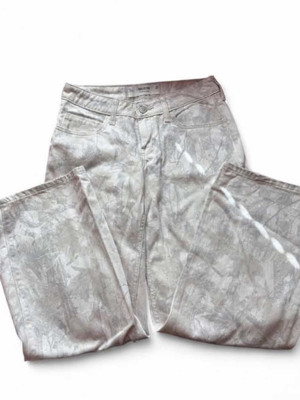 Hollister White Floral-Print Wide Leg Jeans